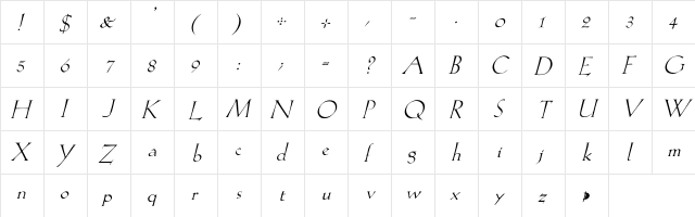 Lilith-Light iTLC Italic  glyph index