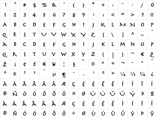 Herculanum LT Bold  glyph index