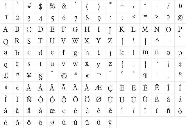 Francisco Light  glyph index
