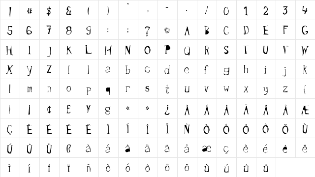 Scratch Regular  glyph index
