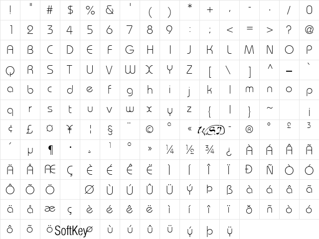 Bordeaux Light Regular  glyph index