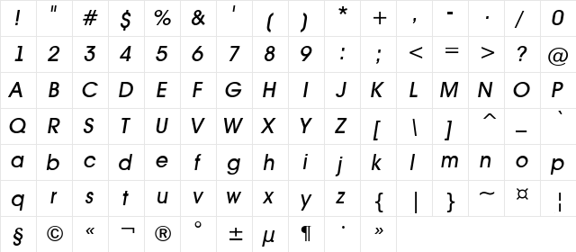 a_AvanteTck MediumItalic  glyph index