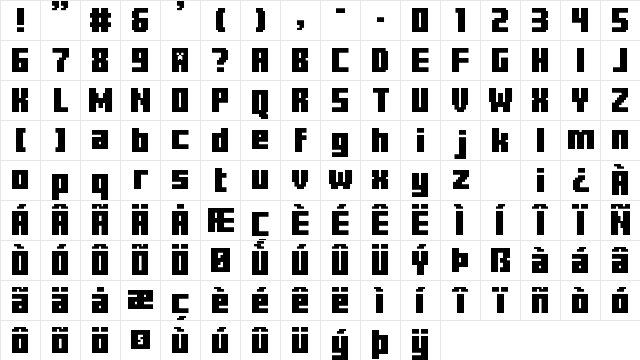 Minercraftory Regular  glyph index