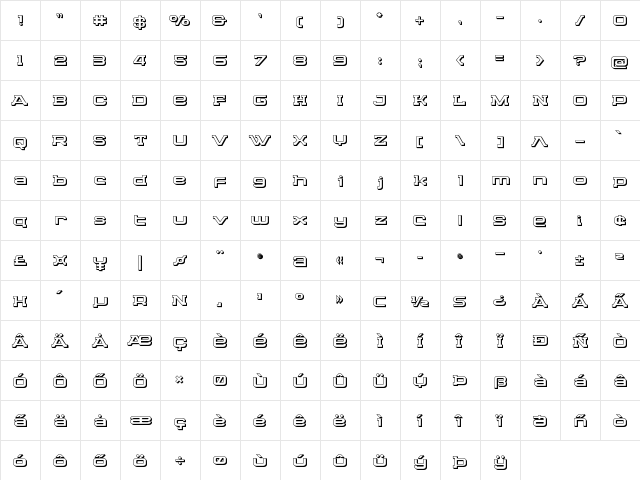 Cydonia Century 3D Regular  glyph index