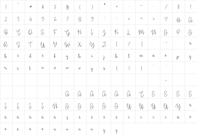 moonlove Regular  glyph index