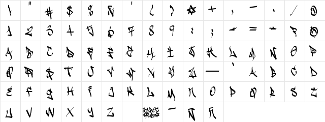 Sadoc Wild Original  glyph index