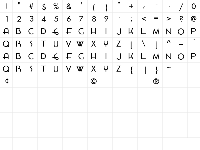 Hamburger Sandwitch Regular  glyph index