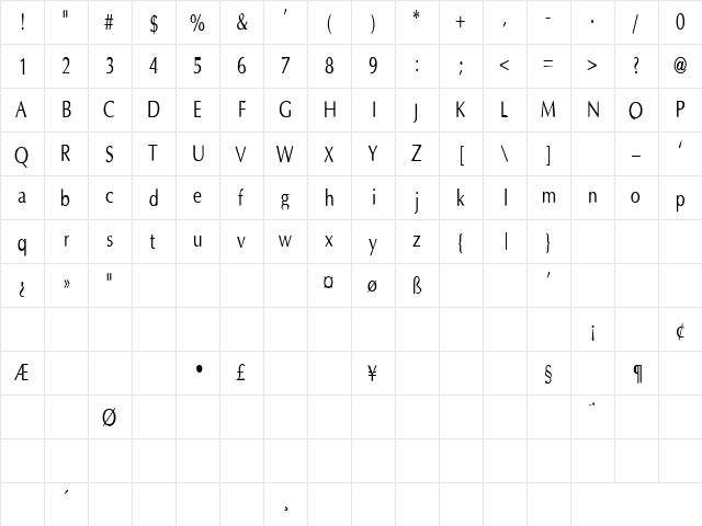 Friends 25 Regular  glyph index