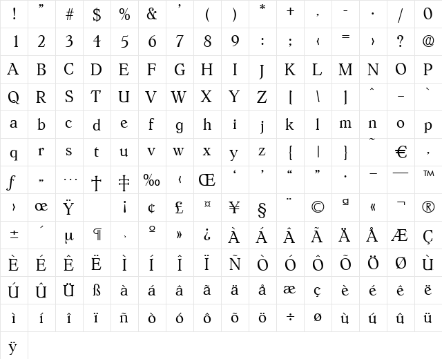 Hoboken-Light Regular  glyph index