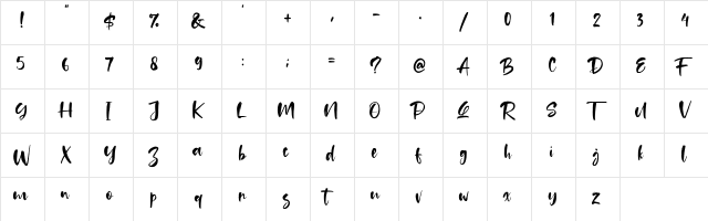 Tuckers Regular  glyph index