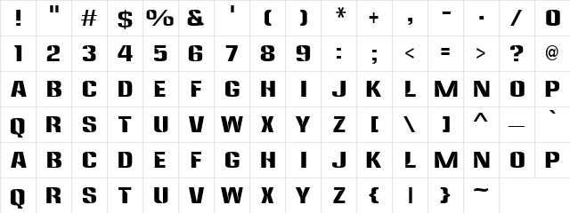 shaded Regular  glyph index