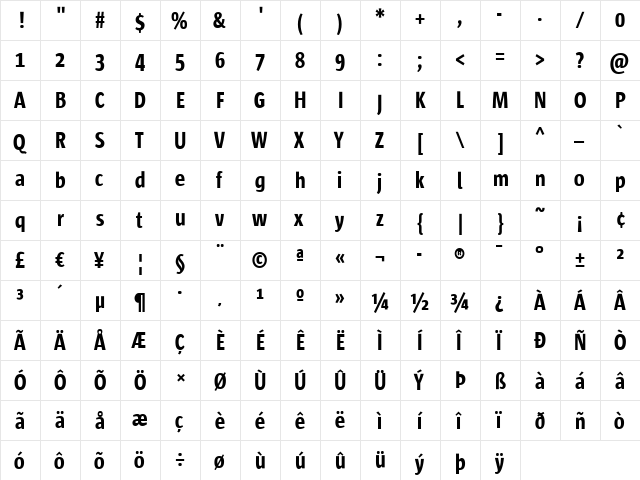 Sun Sans Condensed- SunSansCondensed Demi  glyph index