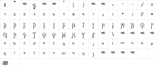 Frazzed Regular  glyph index
