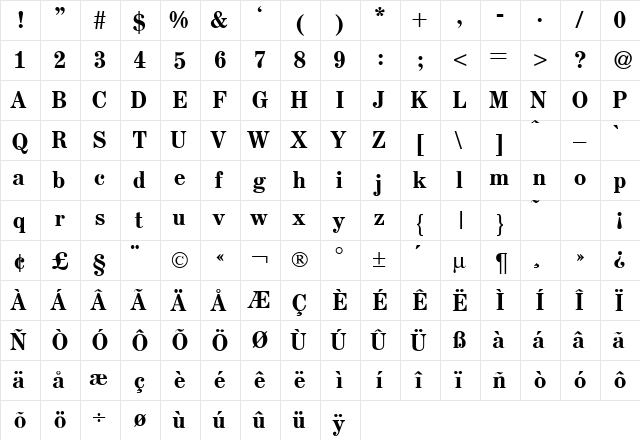 AugustMediumDB Normal  glyph index