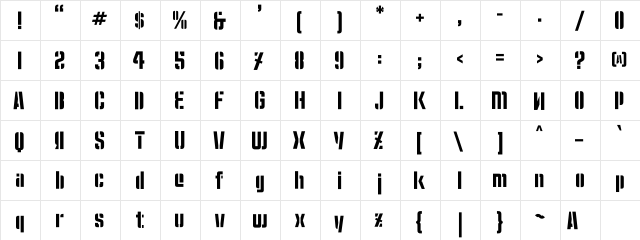 Moshka Stencil  glyph index