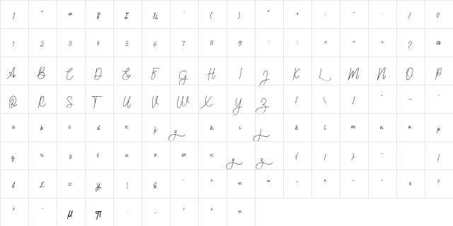 Charlotte Bellamy Regular  glyph index
