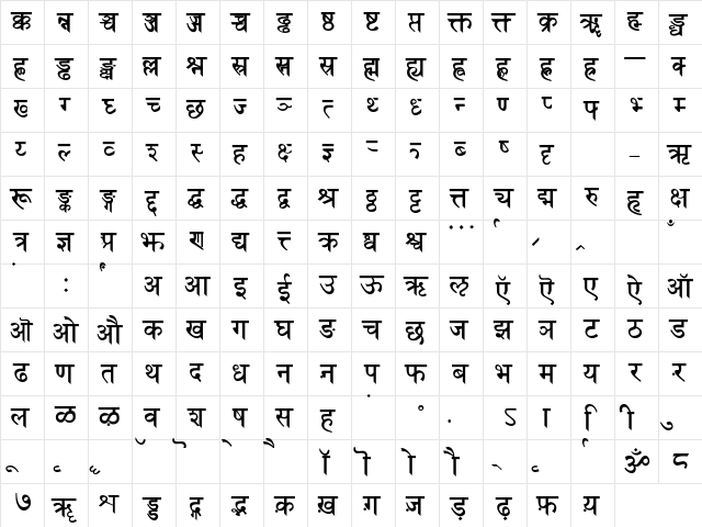 Sanskrit Bold  glyph index