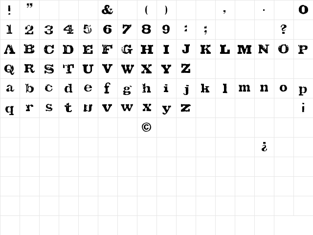 TATU Regular  glyph index