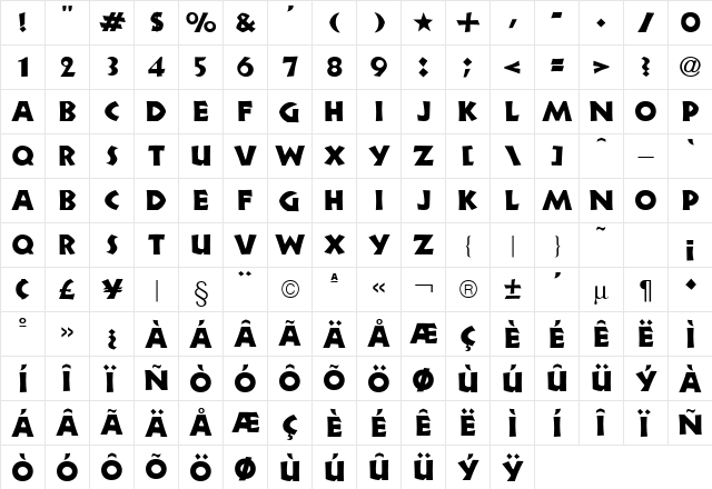 Newfoundland Regular  glyph index