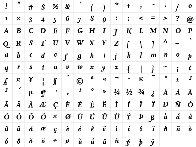 NexusSerif-BoldItalic Regular  glyph index