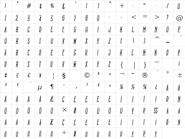 ConcursoItalian BTN Lined Oblique  glyph index