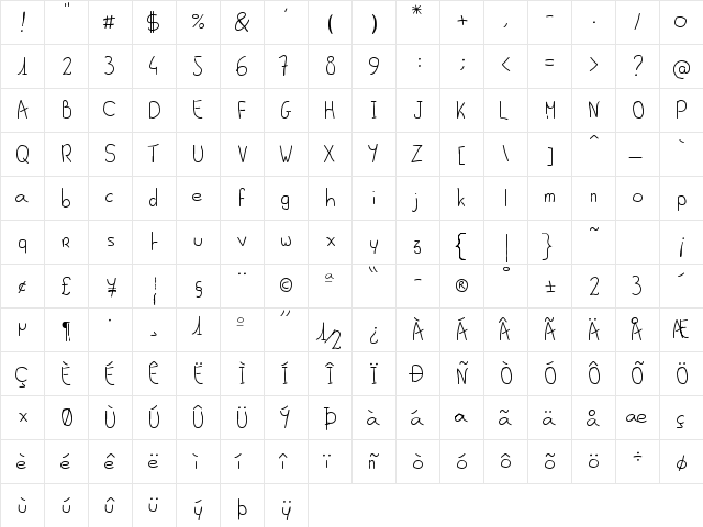 Al-seana Regular  glyph index