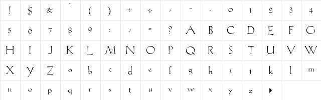 Lilith-Light Medium  glyph index