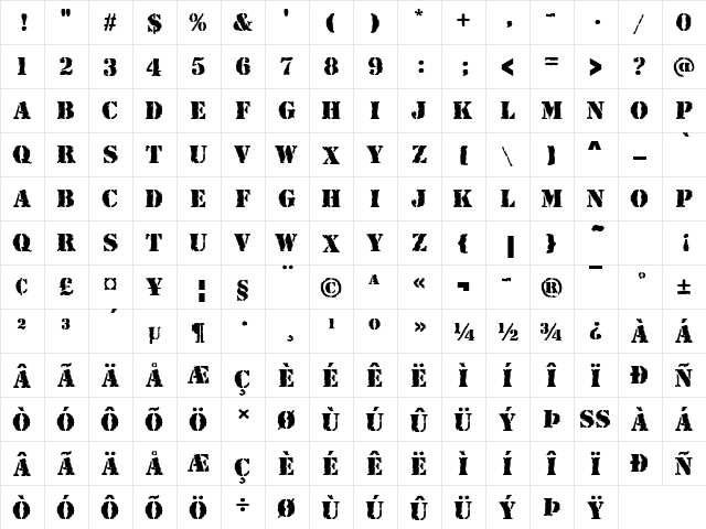 RubberStaT Regular  glyph index