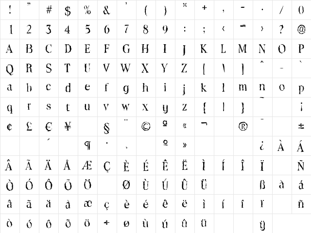ToledoRandom Regular  glyph index