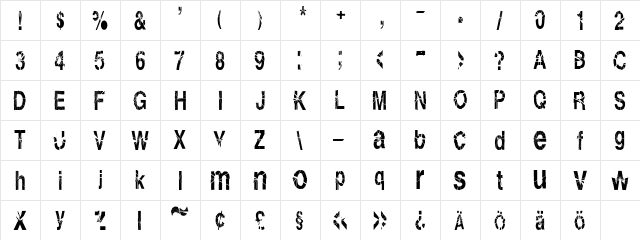 Shatterboxx Regular  glyph index