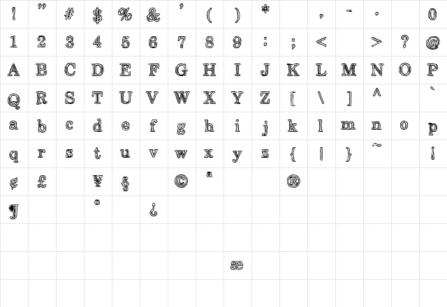 Steelcap Rubbing Regular  glyph index