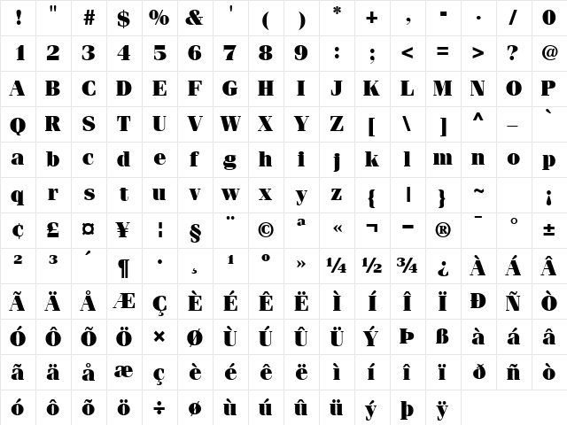 CompendiumBlackSSK Regular  glyph index