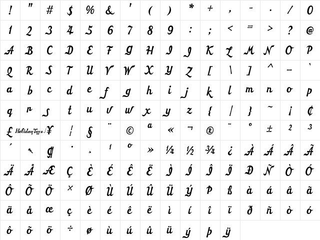 HT Cafe Regular  glyph index