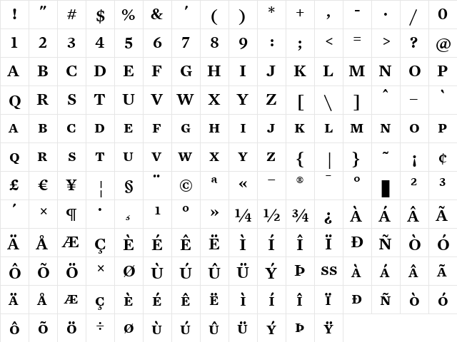 Mercury Text G1 SemiBold  glyph index