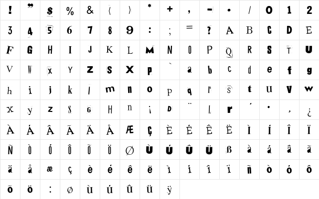 MysteryEF White  glyph index