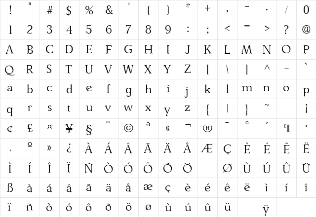 DerringerLH Regular  glyph index