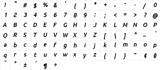Earthbound Condensed Bold Italic  glyph index