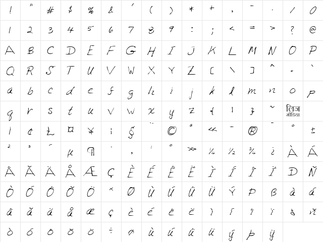 LEHN222 Regular  glyph index