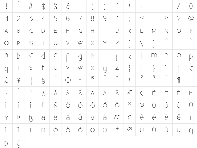 Existence Unicase Light Regular  glyph index