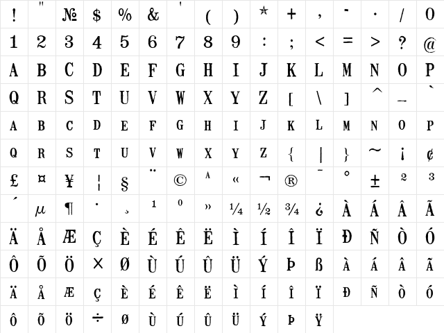 Mailart Rubberstamp Regular  glyph index