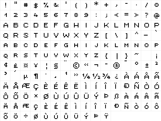 Ambitsek Regular  glyph index