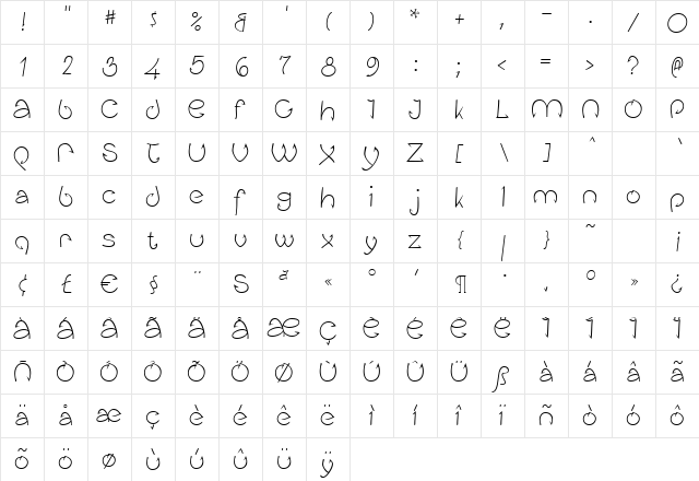 Fishhook Regular  glyph index