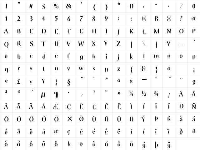 EllipseITC Bold  glyph index