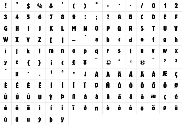Block Berthold Regular  glyph index