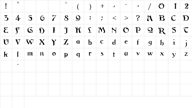 LegendaSSK Regular  glyph index