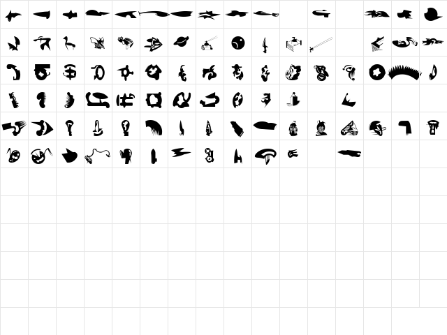 FellaPartsOne Regular  glyph index