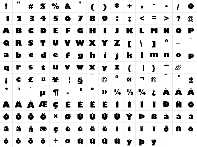 Gill Black SSi Black  glyph index