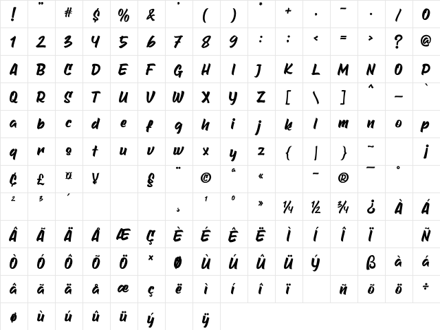 Headlight Regular  glyph index