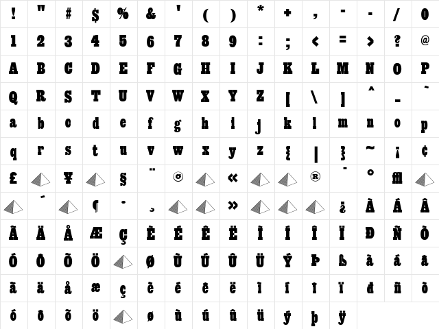 Giza Regular  glyph index