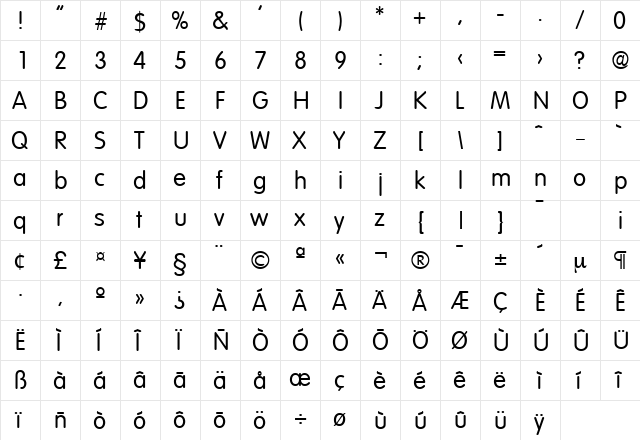 Volkswagen-Serial Regular  glyph index